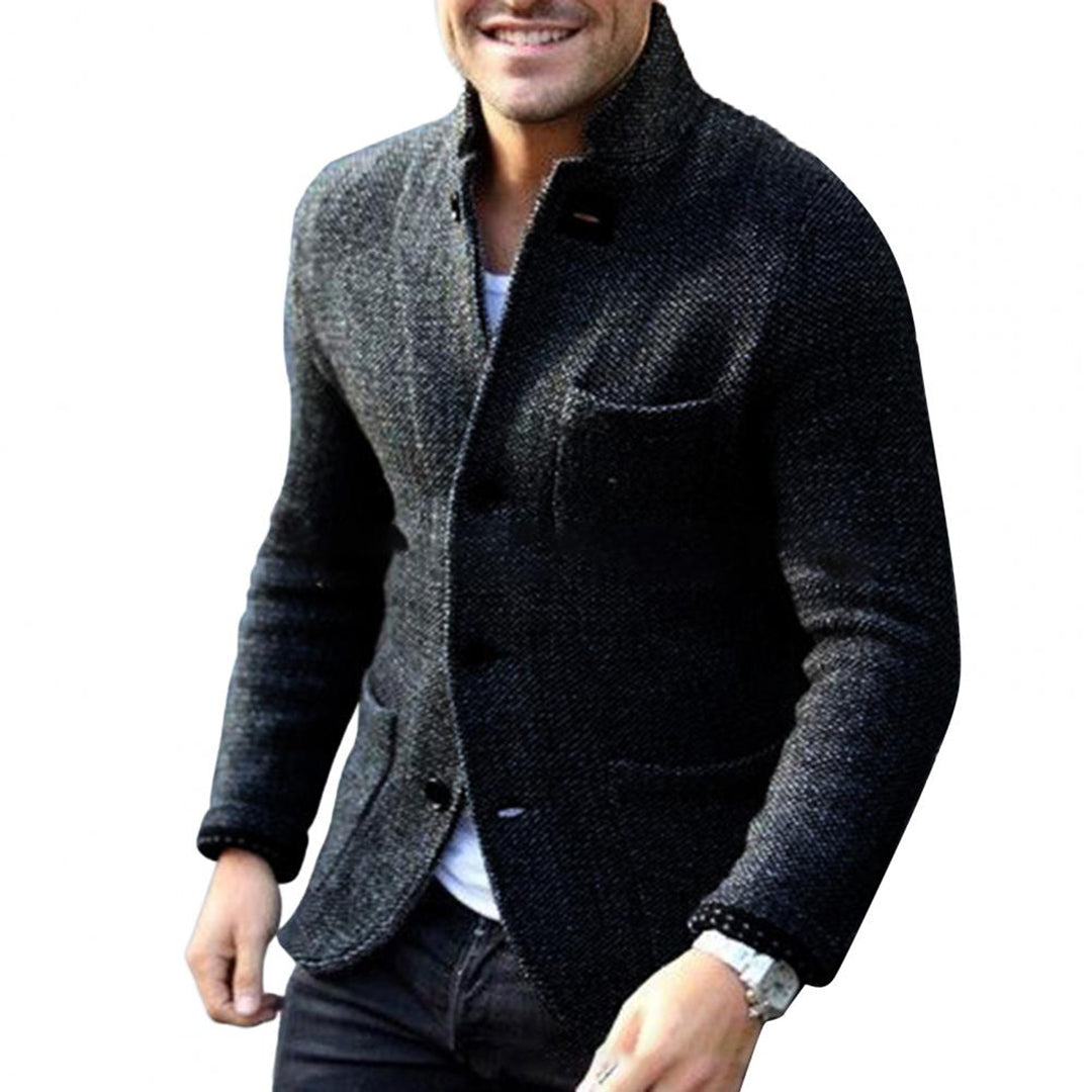 Herrenjacke | mit Knöpfen | Taschen | Tweedjacke | Strickjacke-Schwarz-S-Chaps Herrenmode
