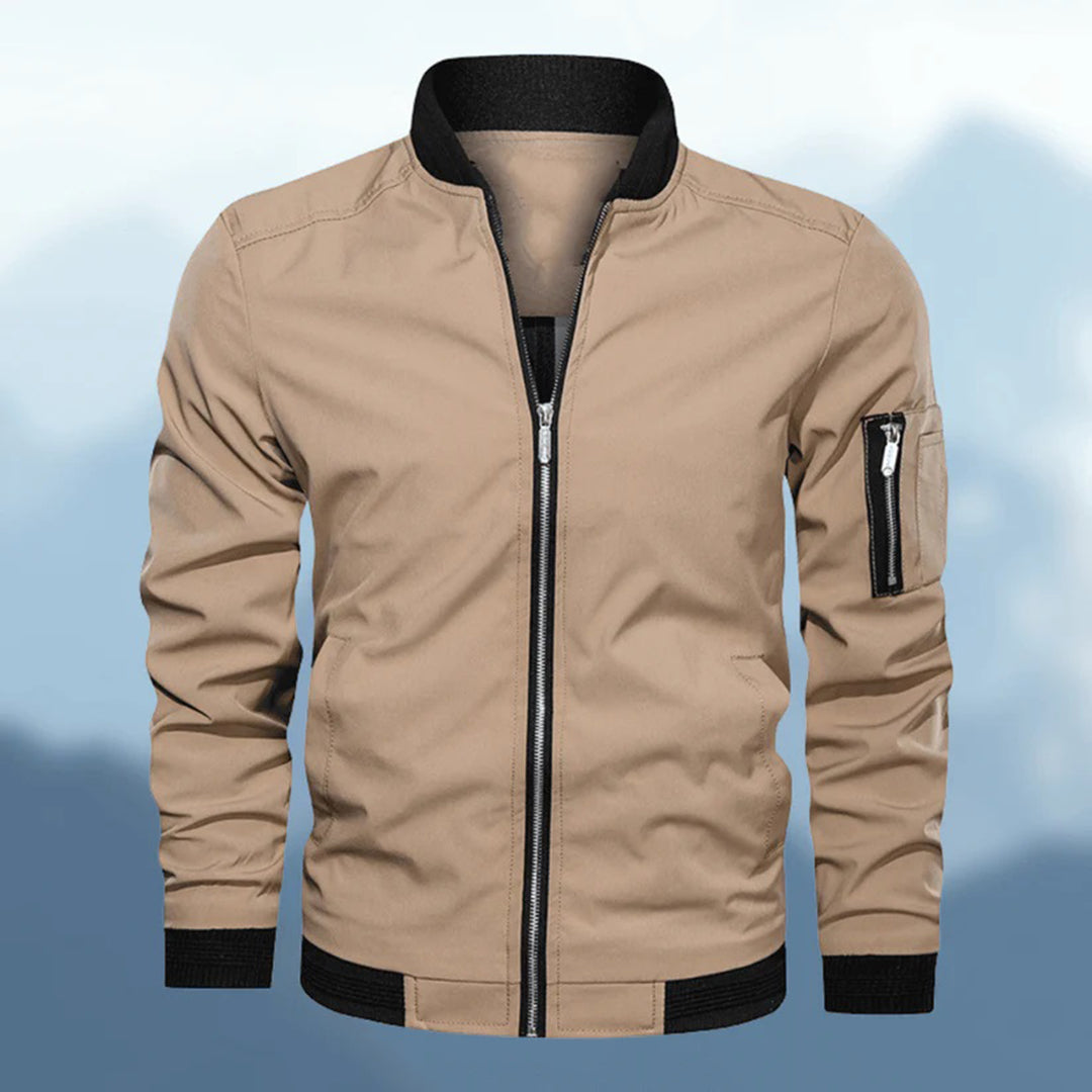 Herrenjacke – winddichte Herbst-Bomberjacke mit Reißverschluss-Beige-M-Chaps Herrenmode