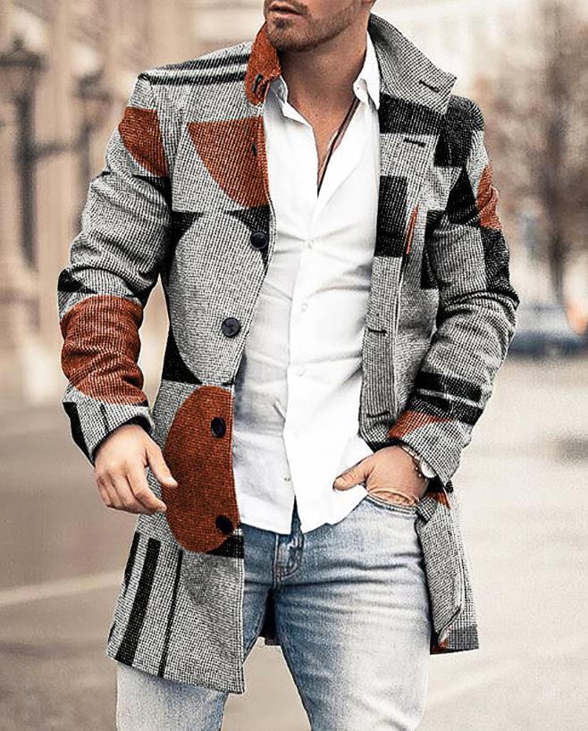 Herrenmantel - Einreihig - Winddicht - Herbstjacke - Winterjacke-Grau/dunkelbraun-S-Chaps Herrenmode