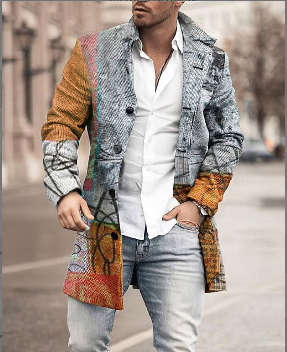 Herrenmantel - Einreihig - Winddicht - Herbstjacke - Winterjacke-Grau/hellbraun-S-Chaps Herrenmode