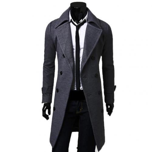 Herrenmantel - Zweireiher - Umlegekragen - Herbstjacke - Trenchcoat-Grau-L-Chaps Herrenmode