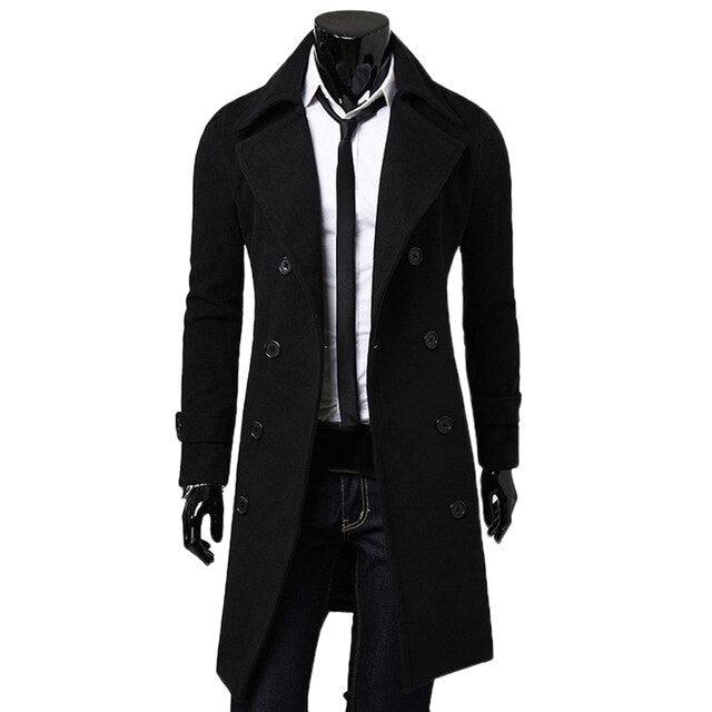 Herrenmantel - Zweireiher - Umlegekragen - Herbstjacke - Trenchcoat-Schwarz-M-Chaps Herrenmode
