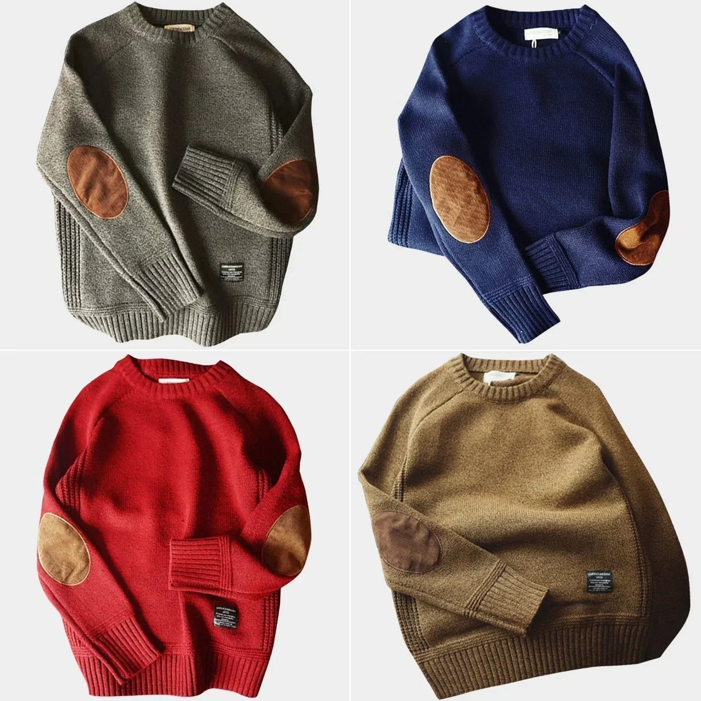 Herrenpullover – Ellbogen-Aufnäher – normale Passform – Herren-Strickpullover – Strickpullover-Chaps Herrenmode