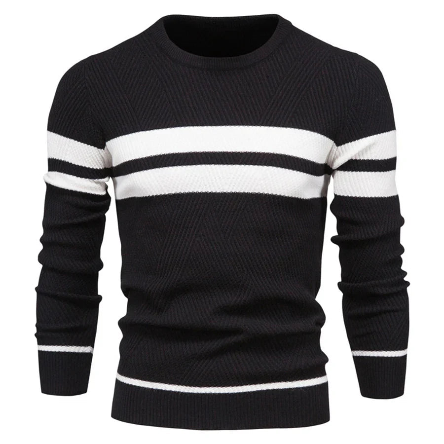 Herrenpullover – Strickpullover mit Rundhalsausschnitt-Schwarz-S-Chaps Herrenmode