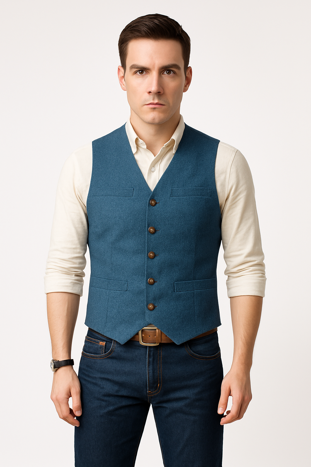 Herrenweste | Ärmellos | Einreihig | Blazerweste | Herrenweste-Hellblau-XS-Chaps Herrenmode