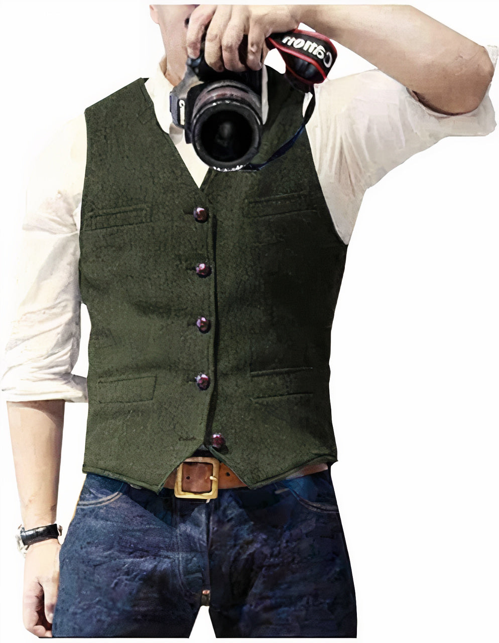Herrenweste | Einreihig | Mode | Ärmellose Weste | Anzugsweste-Grün-XS-Chaps Herrenmode