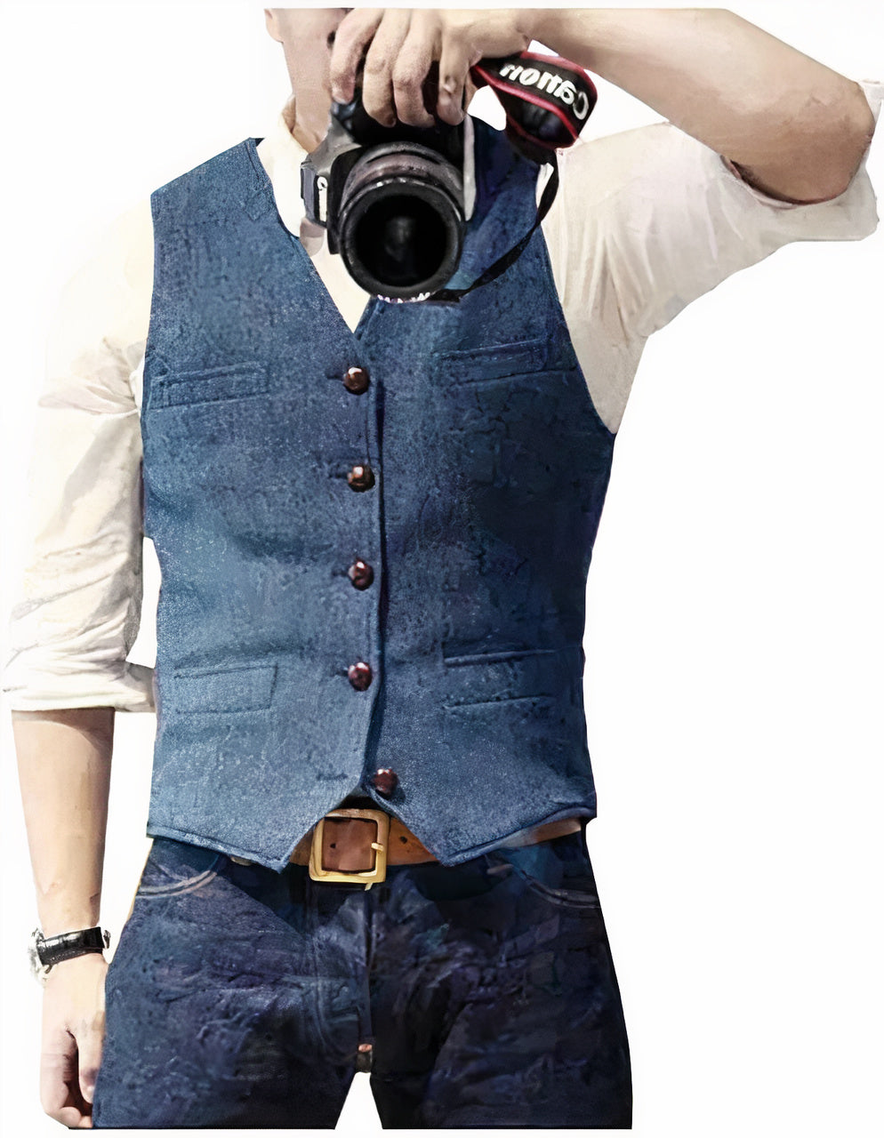 Herrenweste | Einreihig | Mode | Ärmellose Weste | Anzugsweste-Hellblau-XS-Chaps Herrenmode