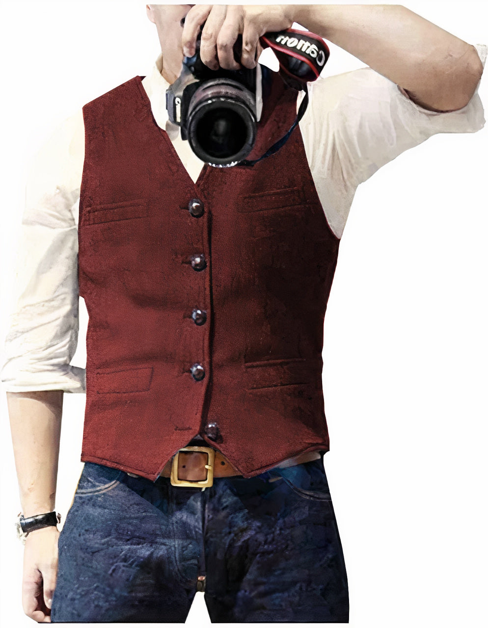 Herrenweste | Einreihig | Mode | Ärmellose Weste | Anzugsweste-Rot-XS-Chaps Herrenmode