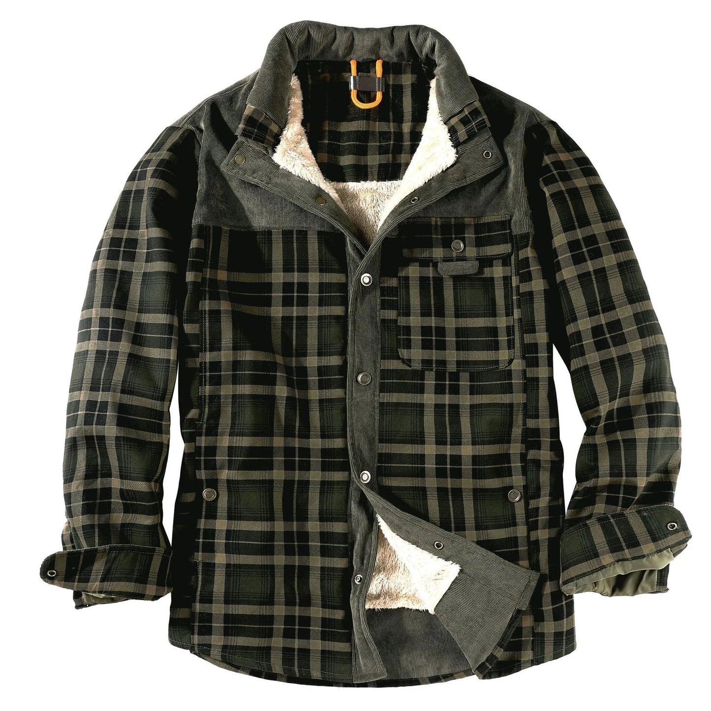 Holzfällerhemd für Herren | Karo | mit Knöpfen | Fleece-Holzfällerjacke | Holzfällerjacke-Armeegrün-S-Chaps Herrenmode