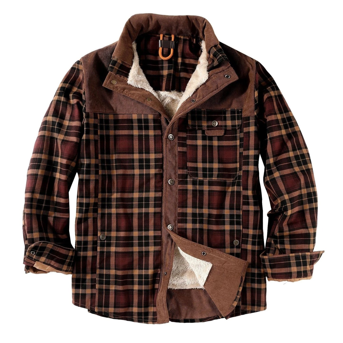 Holzfällerhemd für Herren | Karo | mit Knöpfen | Fleece-Holzfällerjacke | Holzfällerjacke-Braun-S-Chaps Herrenmode