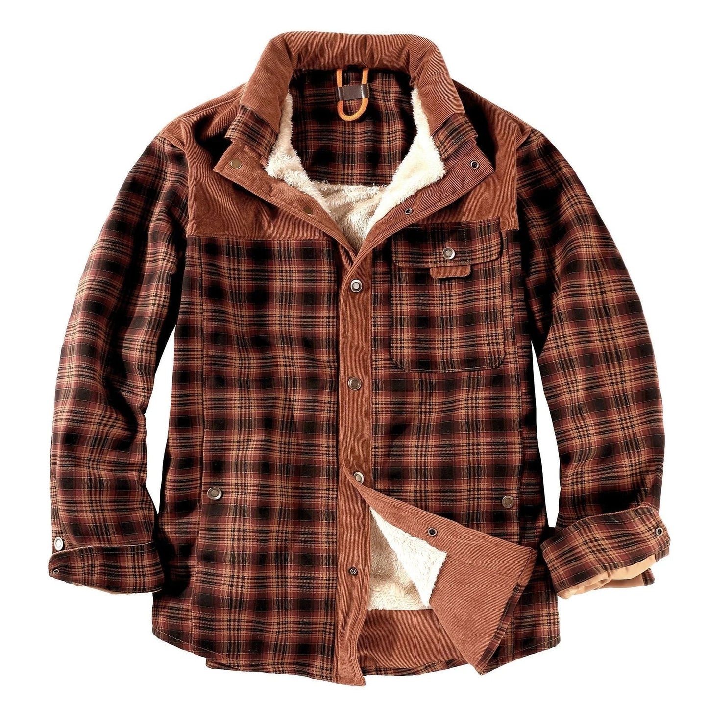 Holzfällerhemd für Herren | Karo | mit Knöpfen | Fleece-Holzfällerjacke | Holzfällerjacke-Rotbraun-S-Chaps Herrenmode