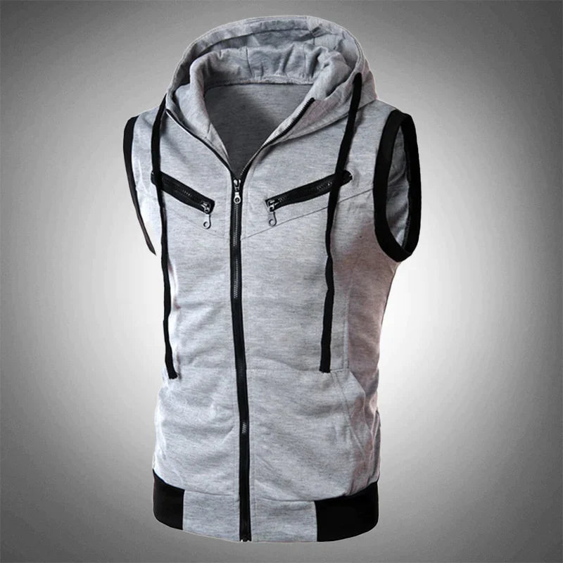Hoodie Vest - Herren Casual Hooded Sleeveless Zip-Up Vest-Hellgrau-S-Chaps Herrenmode