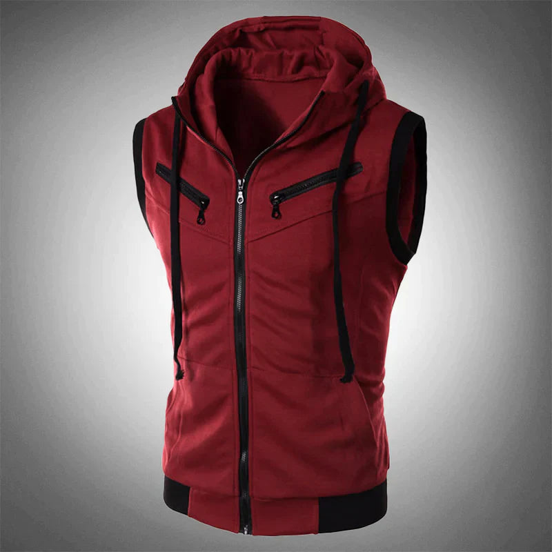 Hoodie Vest - Herren Casual Hooded Sleeveless Zip-Up Vest-Rot-S-Chaps Herrenmode