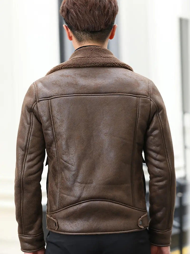 Idris Kunstlederjacke | Fleecegefütterte Winterjacke für Männer-Chaps Herrenmode
