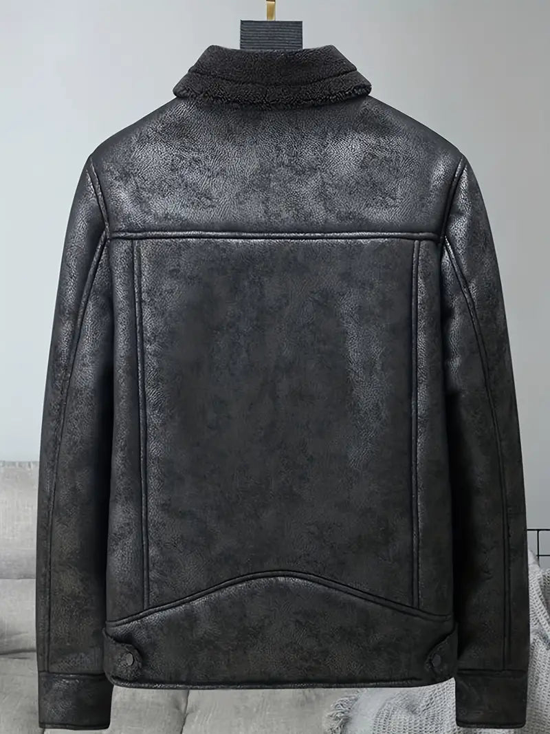 Idris Kunstlederjacke | Fleecegefütterte Winterjacke für Männer-Chaps Herrenmode