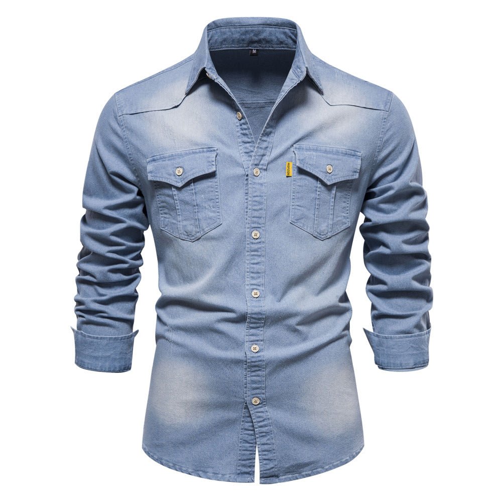 Jeanshemd | Langarm | Schmaler Schnitt | Hemd mit Knöpfen | Herrenhemd-Hellblau-S-Chaps Herrenmode