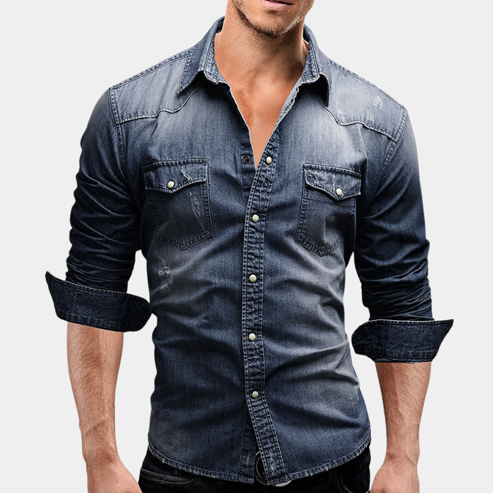 Jeanshemd - Slim Fit - Long Sleeve - Buttoned Up Shirt - Men's Shirts-Marineblau-M-Chaps Herrenmode