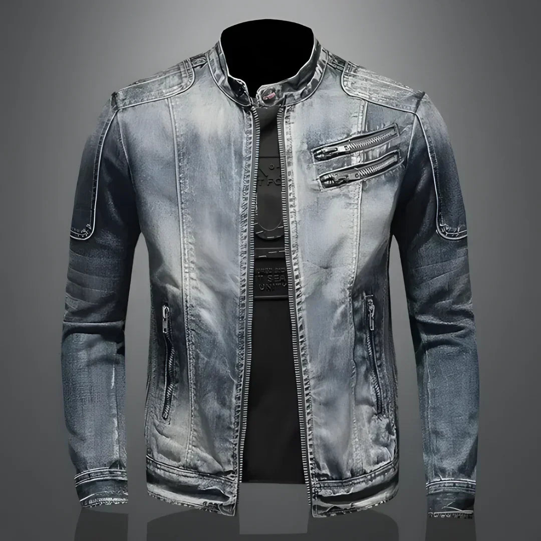 Jeansjacke – Gewaschene, Schmal Geschnittene Jeansjacke mit Reißverschluss für Herren-Chaps Herrenmode