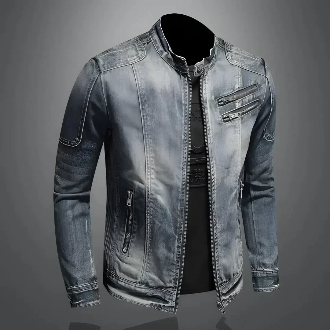 Jeansjacke – Gewaschene, Schmal Geschnittene Jeansjacke mit Reißverschluss für Herren-Dunkler Denim-S-Chaps Herrenmode