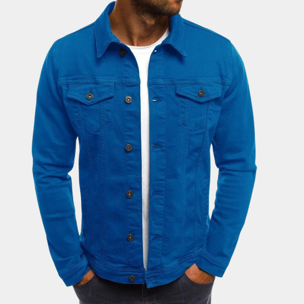 Jeansjacke - Klassische Jeansjacke für Männer mit Knopfleiste für den Sommer-Blau-S-Chaps Herrenmode