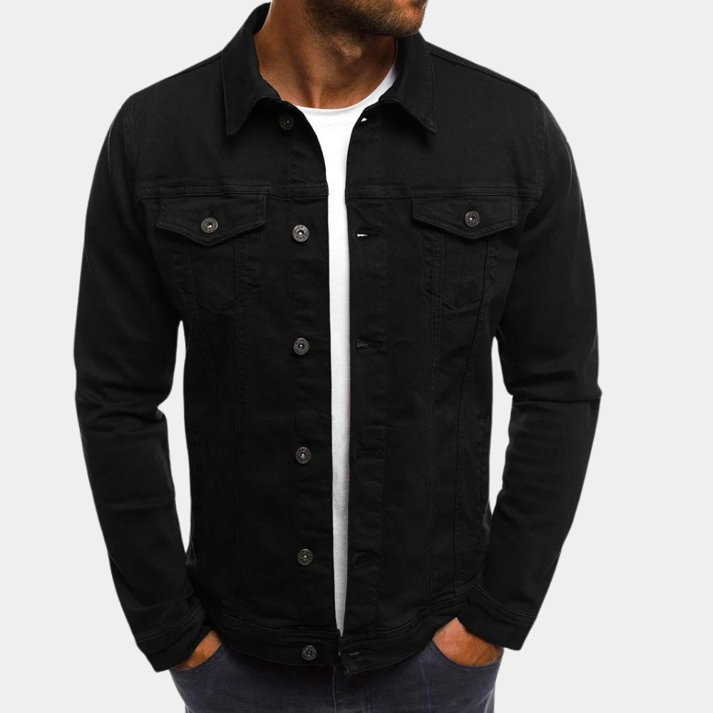 Jeansjacke - Klassische Jeansjacke für Männer mit Knopfleiste für den Sommer-Schwarz-S-Chaps Herrenmode