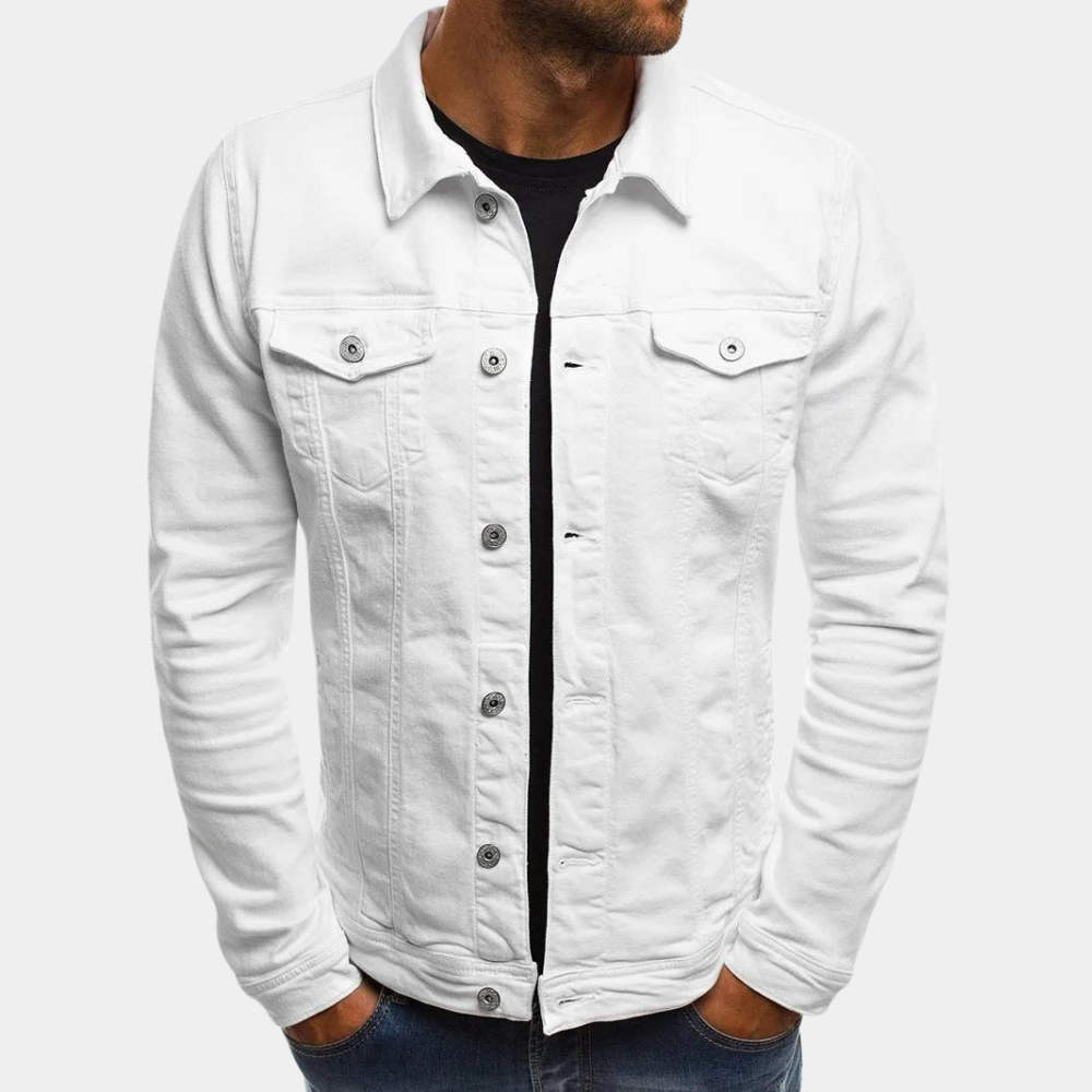 Jeansjacke - Klassische Jeansjacke für Männer mit Knopfleiste für den Sommer-Weiß-S-Chaps Herrenmode