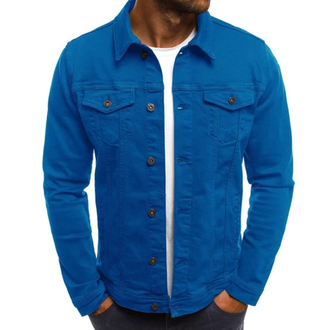 Jeansjacke – Knopfleiste – Schmaler Schnitt – Jeansjacke – Sommerjacke für Männer-Blau-M-Chaps Herrenmode