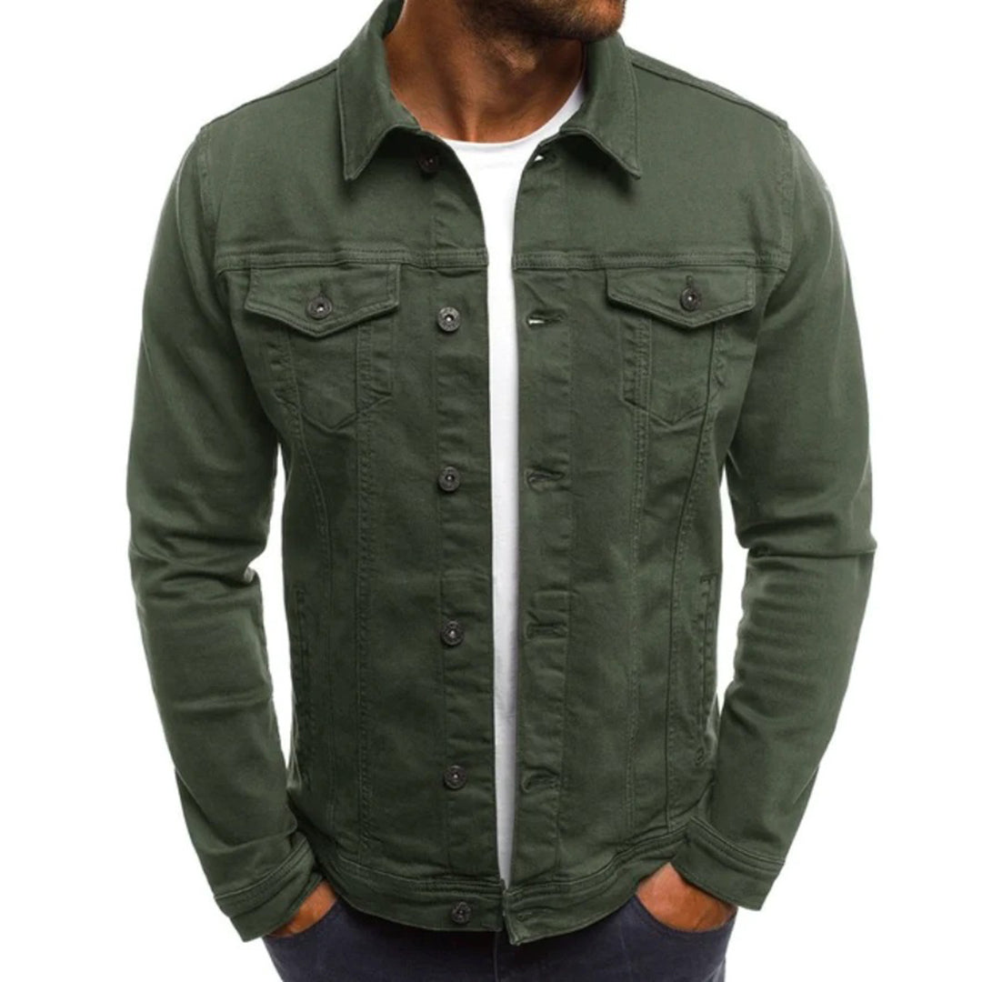 Jeansjacke – Knopfleiste – Schmaler Schnitt – Jeansjacke – Sommerjacke für Männer-Hellgrün-M-Chaps Herrenmode
