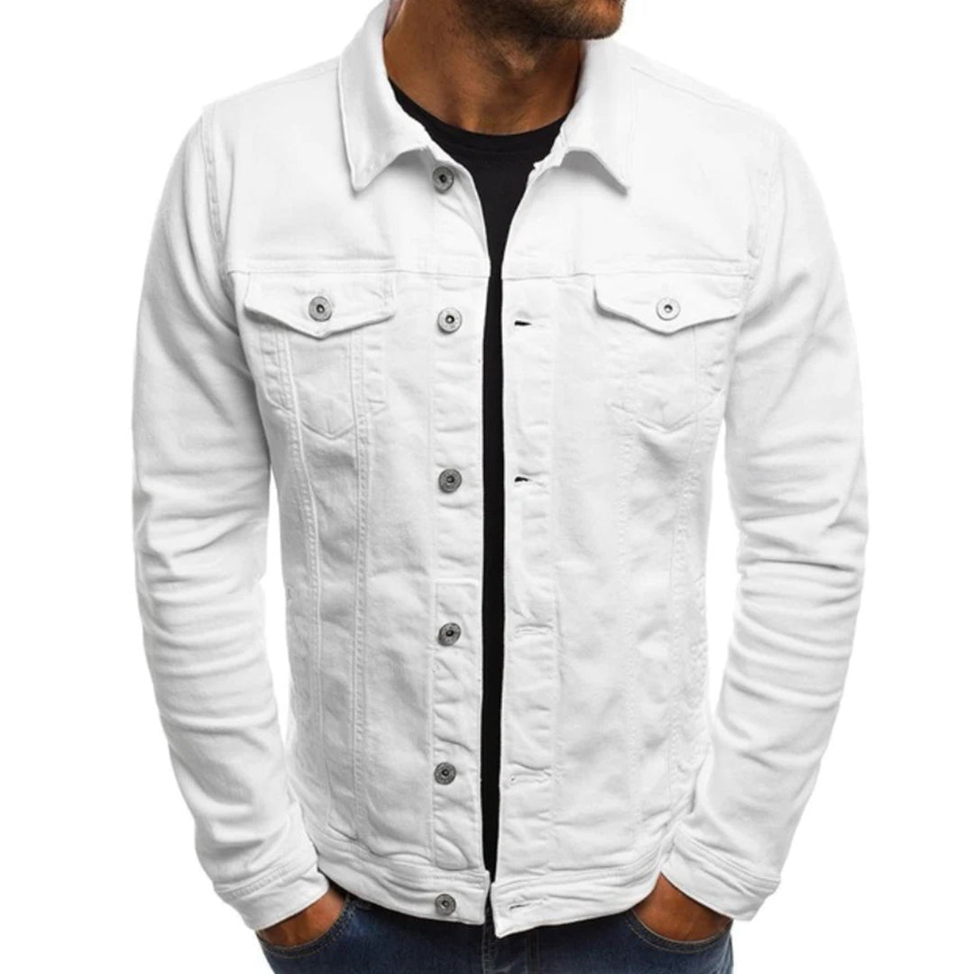 Jeansjacke – Knopfleiste – Schmaler Schnitt – Jeansjacke – Sommerjacke für Männer-Weiß-M-Chaps Herrenmode