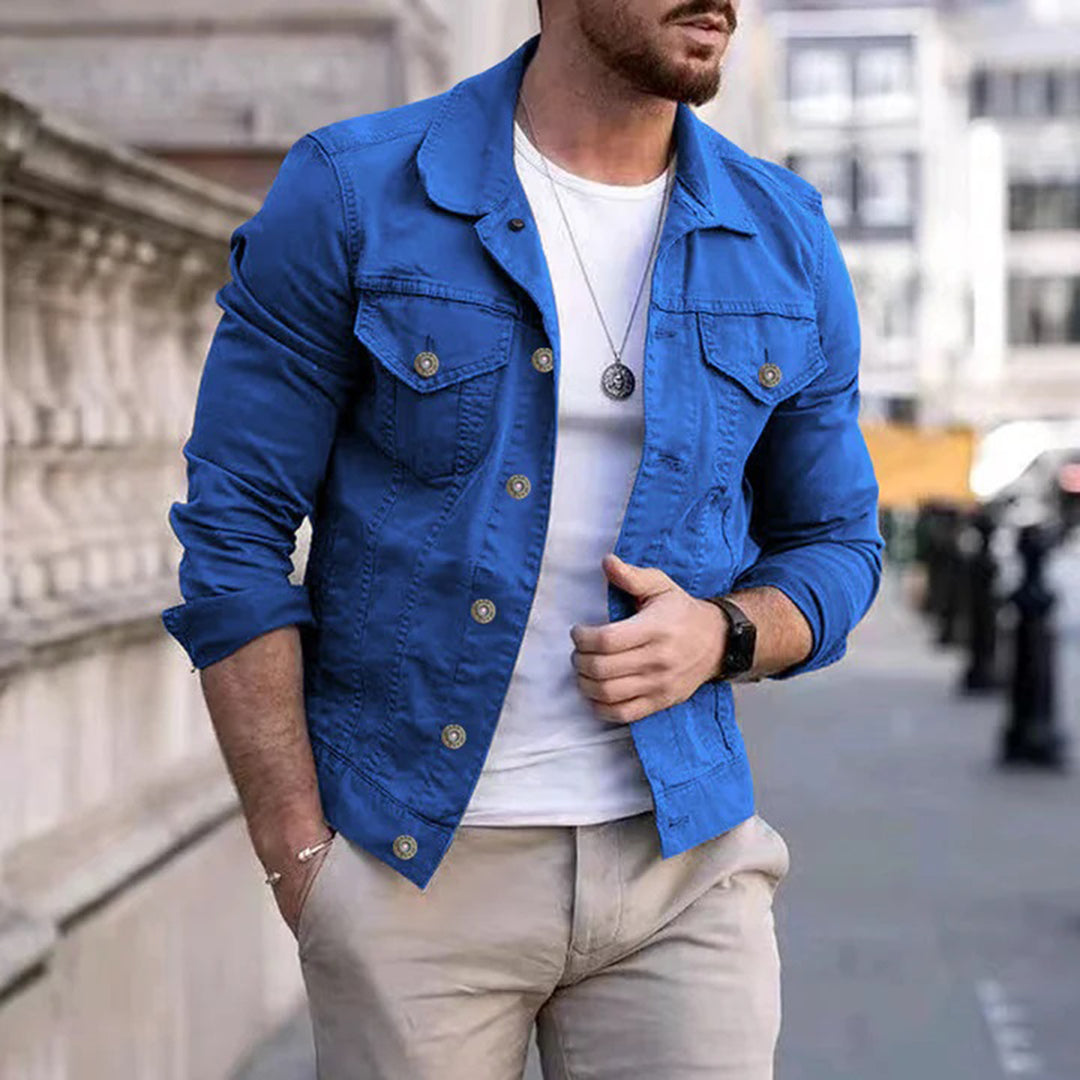 Jeansjacke | Slim Fit | mit Knöpfen | Jeansjacke | Herrenjacke-Blau-S-Chaps Herrenmode