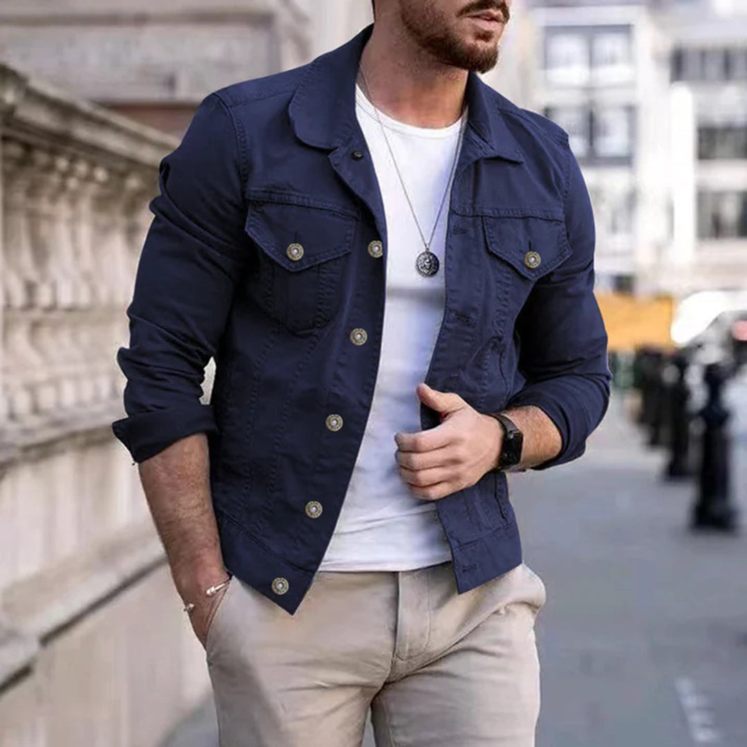 Jeansjacke | Slim Fit | mit Knöpfen | Jeansjacke | Herrenjacke-Dunkelblau-S-Chaps Herrenmode
