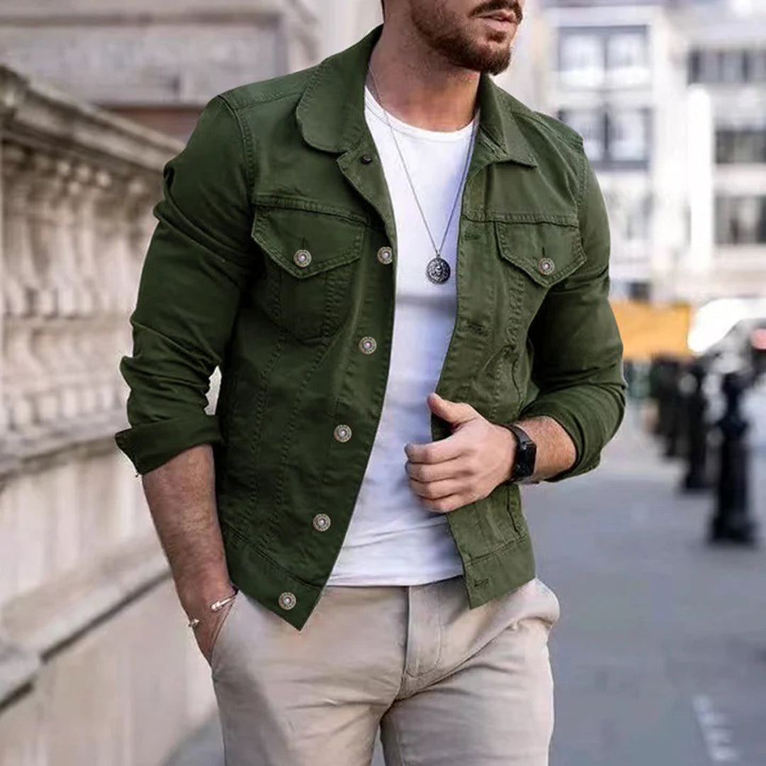 Jeansjacke | Slim Fit | mit Knöpfen | Jeansjacke | Herrenjacke-Grün-S-Chaps Herrenmode