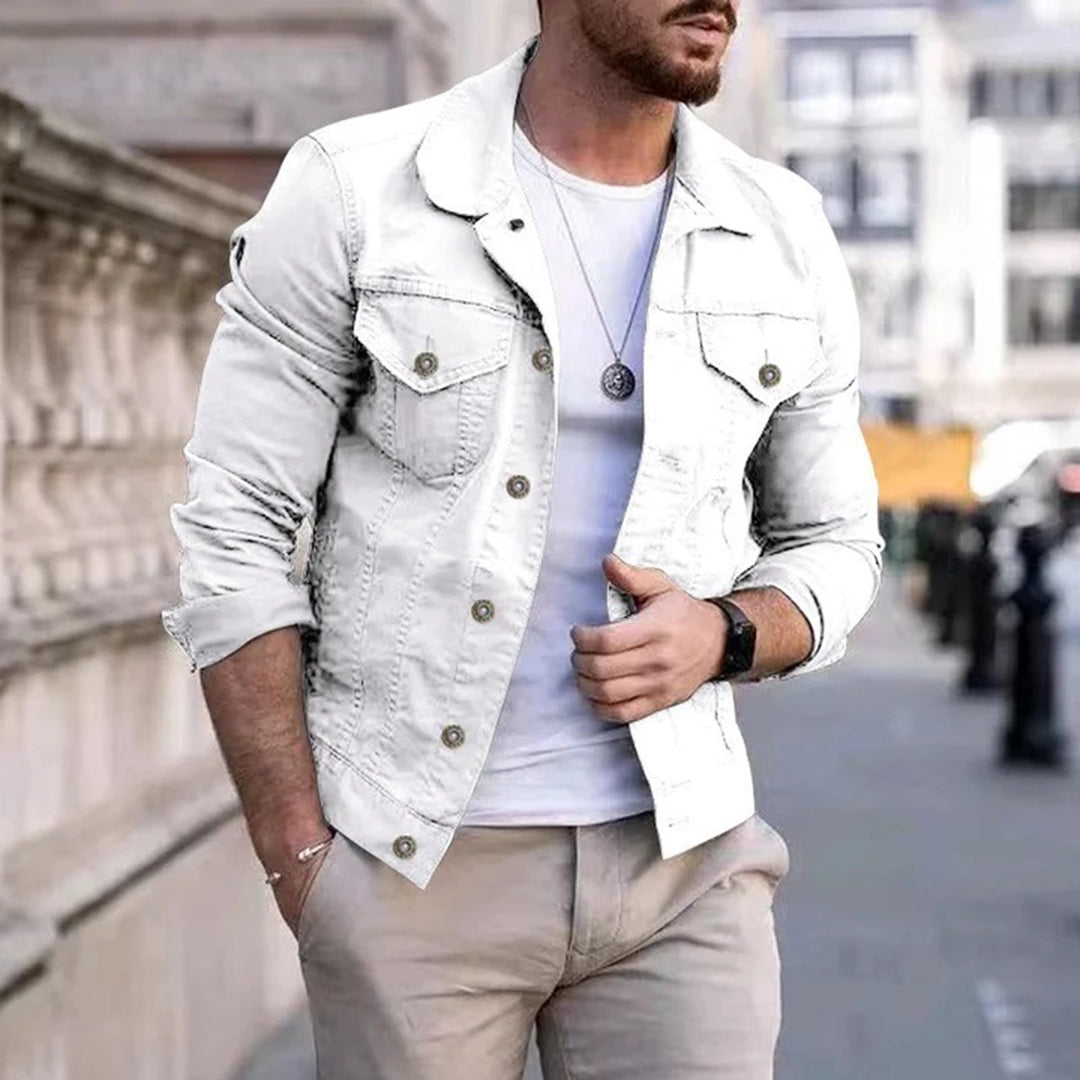 Jeansjacke | Slim Fit | mit Knöpfen | Jeansjacke | Herrenjacke-Weiß-S-Chaps Herrenmode