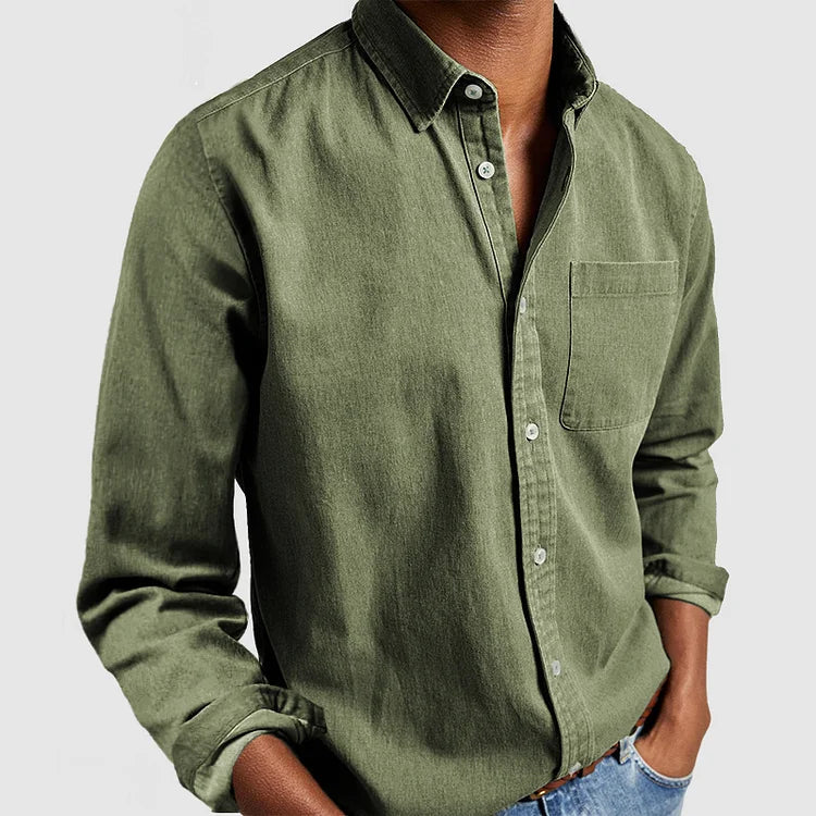Jeansjacke – lässig – Langarm – Hemd mit Knöpfen – Herrenhemden-Grün-S-Chaps Herrenmode