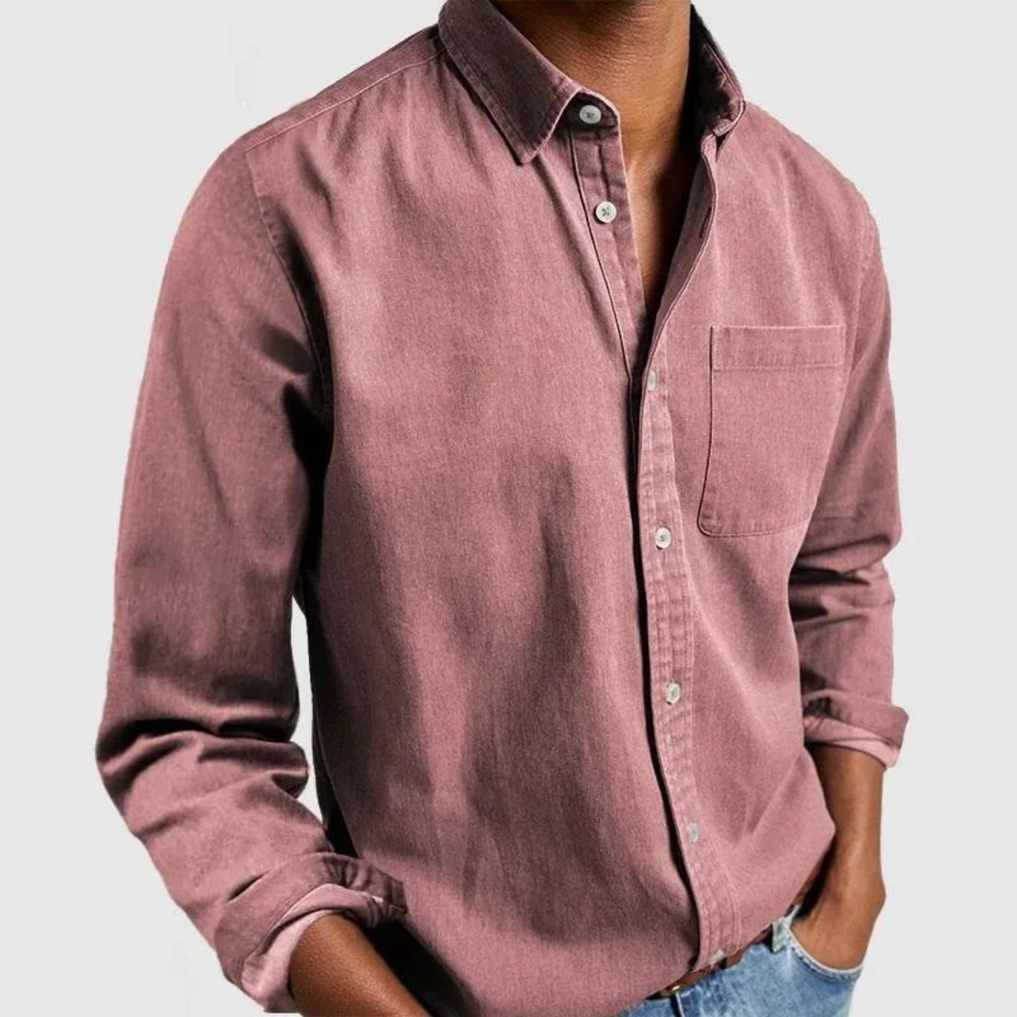 Jeansjacke – lässig – Langarm – Hemd mit Knöpfen – Herrenhemden-Rosa-S-Chaps Herrenmode