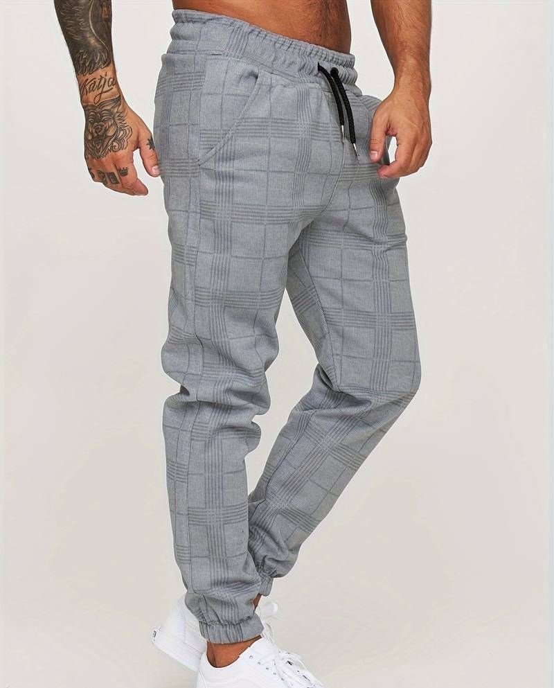 Jogger | Elastische Taille | Kordelzug | Karierte Hose | Herrenhose-Chaps Herrenmode