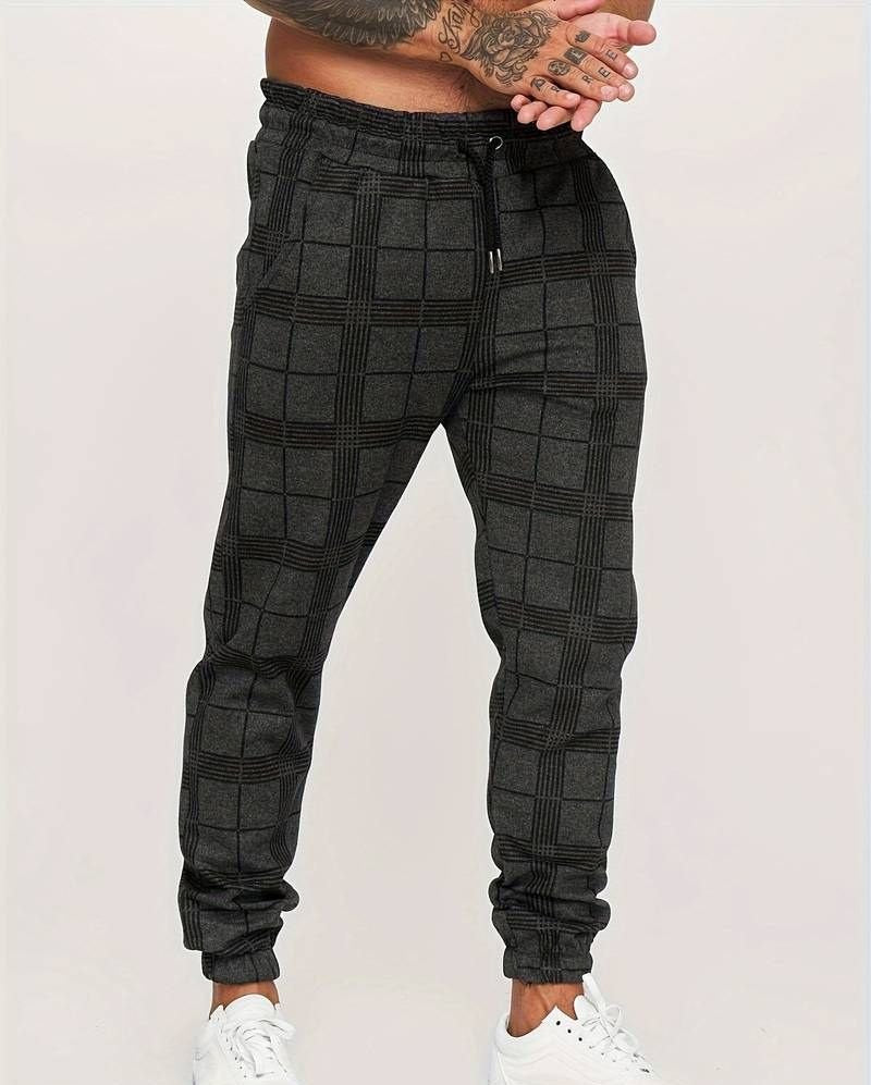 Jogger | Elastische Taille | Kordelzug | Karierte Hose | Herrenhose-Chaps Herrenmode