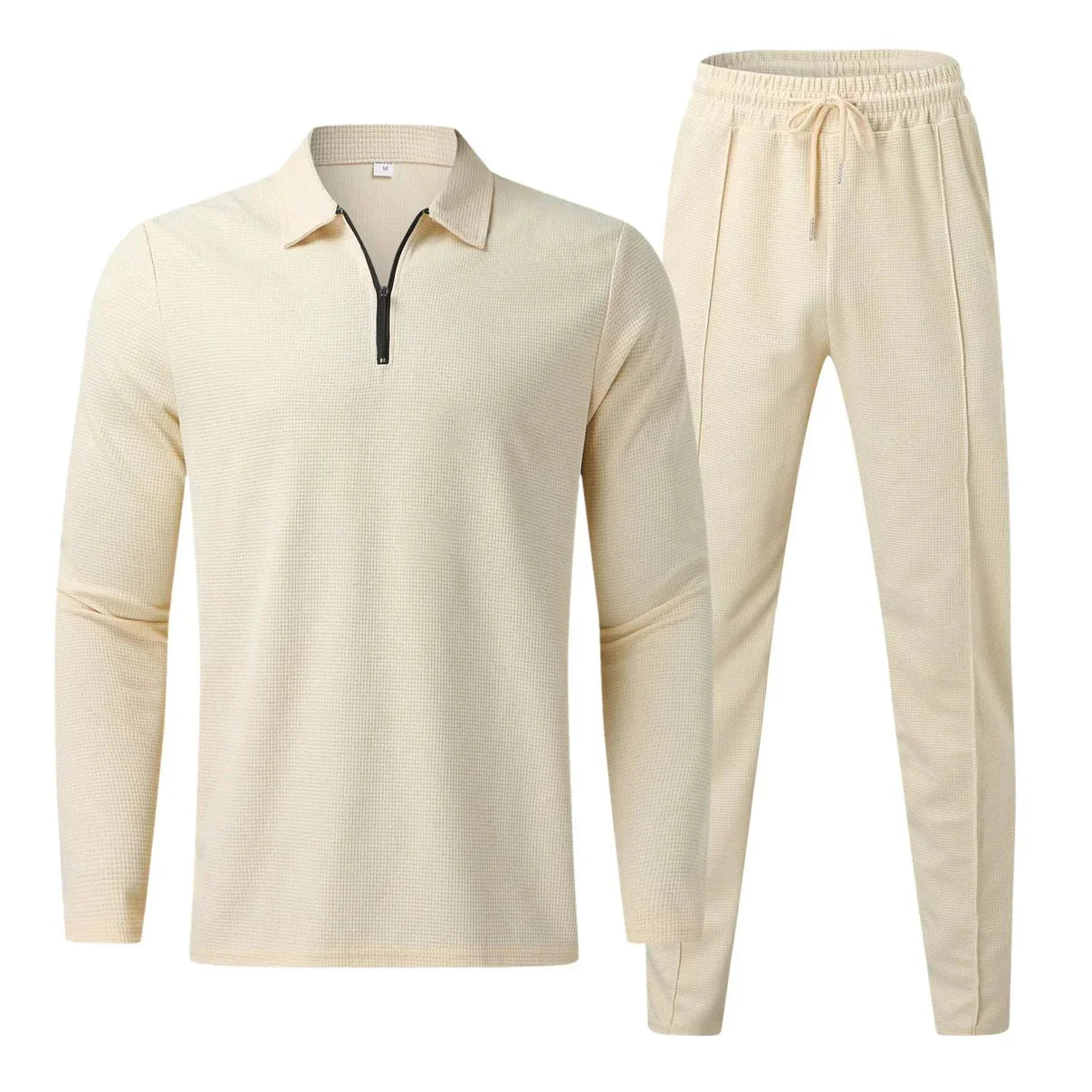 Jogginganzug für Männer – Langarm-Polo – Elastischer Bund – Zweiteiliges Set – Trainingsanzüge für Männer-Beige-S-Chaps Herrenmode