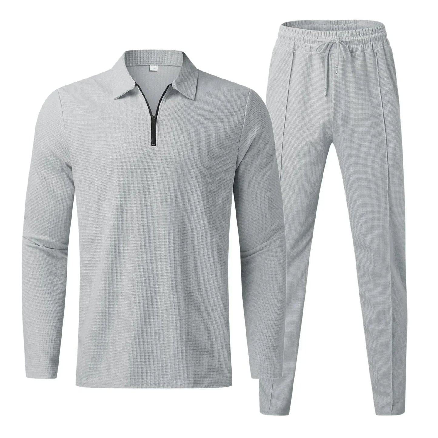 Jogginganzug für Männer – Langarm-Polo – Elastischer Bund – Zweiteiliges Set – Trainingsanzüge für Männer-Grau-S-Chaps Herrenmode