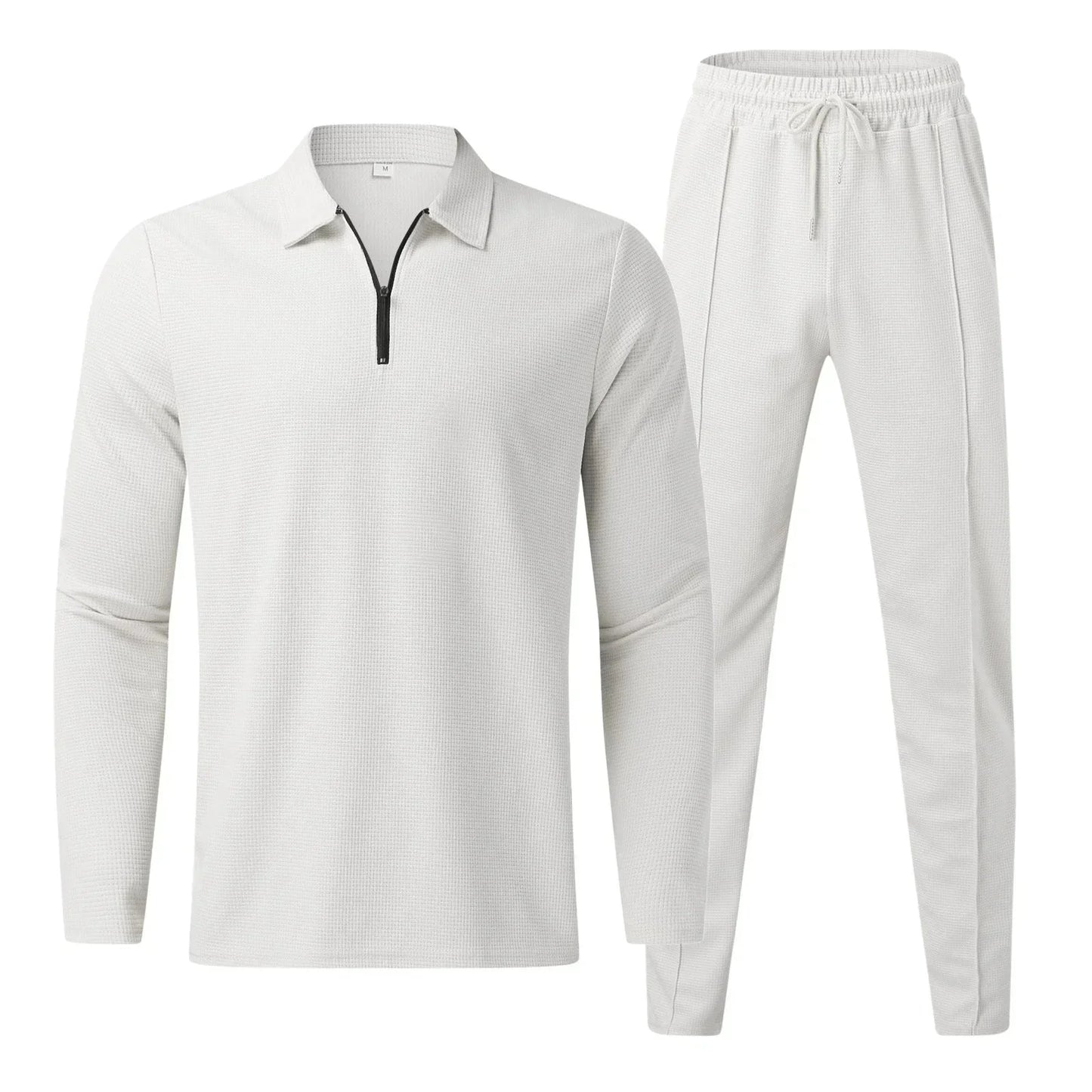 Jogginganzug für Männer – Langarm-Polo – Elastischer Bund – Zweiteiliges Set – Trainingsanzüge für Männer-Weiß-S-Chaps Herrenmode
