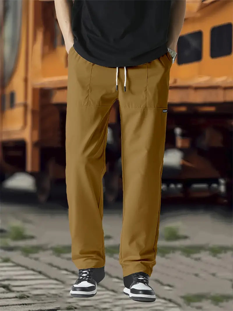 Jogginghose | Kordelzug | Freizeit | Gerade geschnittene Hose | Herrenhose-Dunkles Khaki-S-Chaps Herrenmode