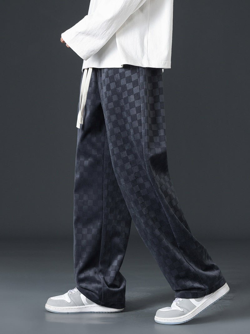 Jogginghosen mit weitem Bein | Elastischer Bund | Karomuster | Locker sitzende Hose | Jogginghosen für Herren-Blau-S-Chaps Herrenmode