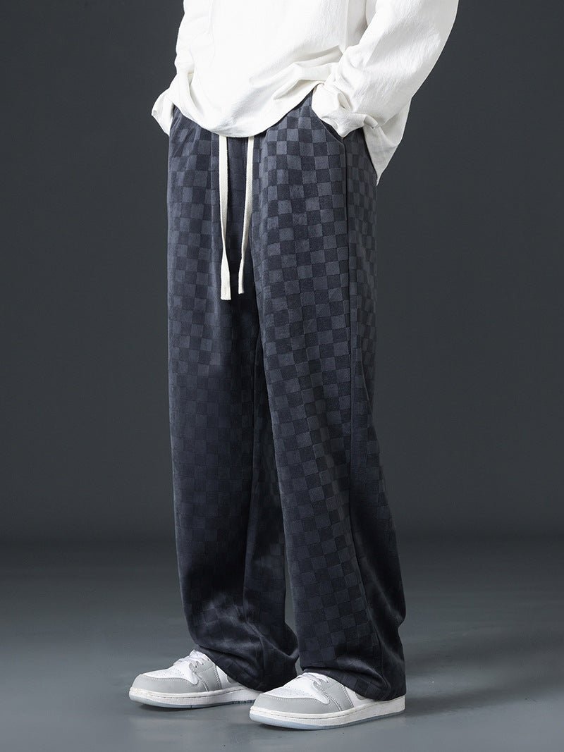 Jogginghosen mit weitem Bein | Elastischer Bund | Karomuster | Locker sitzende Hose | Jogginghosen für Herren-Chaps Herrenmode