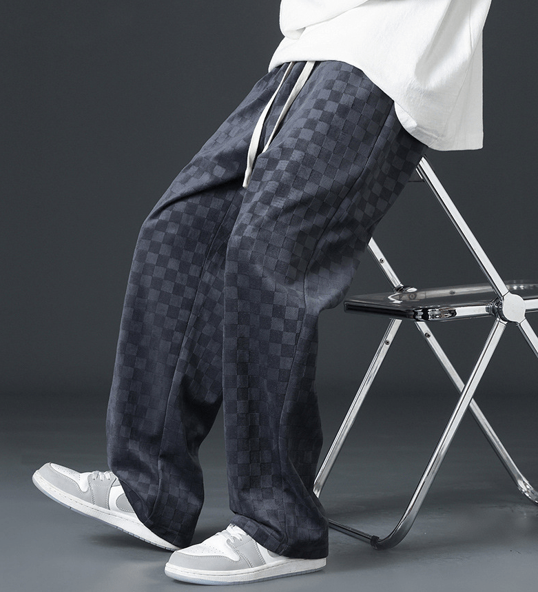 Jogginghosen mit weitem Bein | Elastischer Bund | Karomuster | Locker sitzende Hose | Jogginghosen für Herren-Chaps Herrenmode