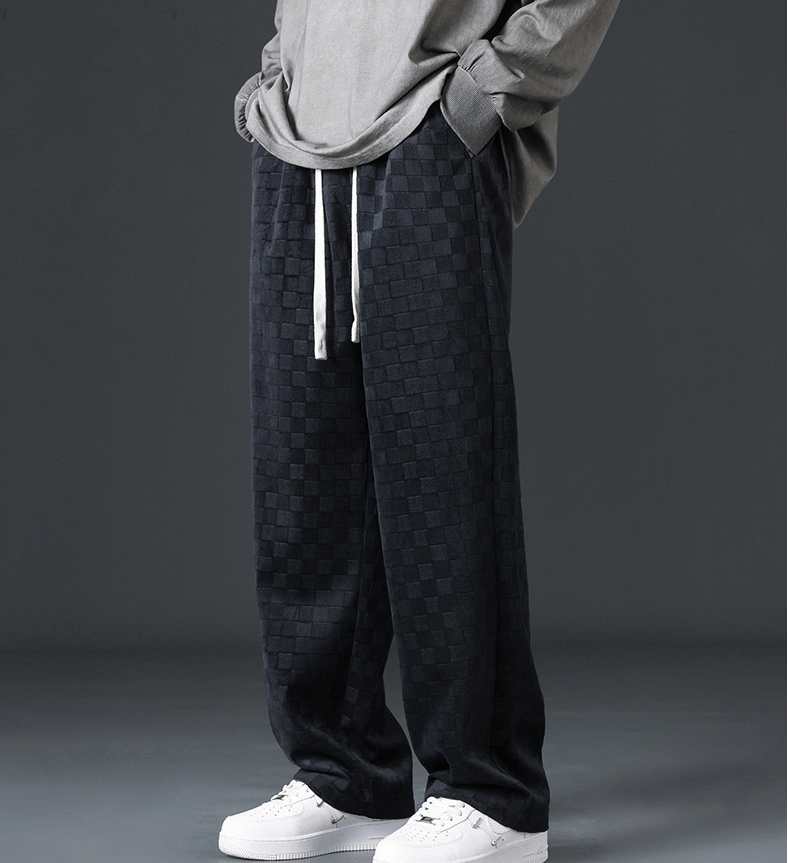 Jogginghosen mit weitem Bein | Elastischer Bund | Karomuster | Locker sitzende Hose | Jogginghosen für Herren-Chaps Herrenmode
