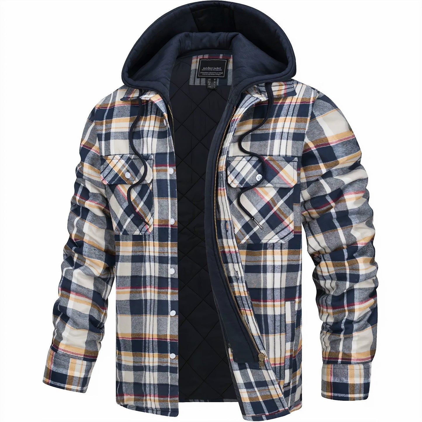 Kapuzenjacke - Kariert - Gestepptes Innenfutter - Zip-Up Hoodie - Herrenjacke-Gelb-S-Chaps Herrenmode