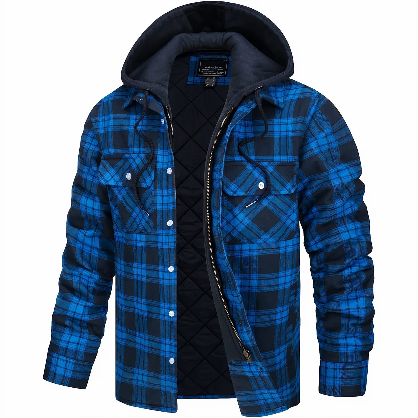 Kapuzenjacke - Kariert - Gestepptes Innenfutter - Zip-Up Hoodie - Herrenjacke-Hellblau-S-Chaps Herrenmode