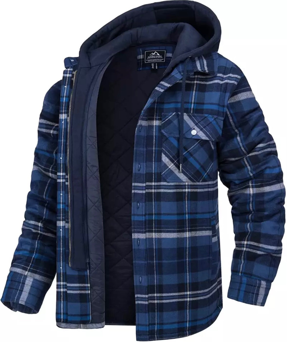 Kapuzenjacke | Steppfutter | Karo | Herbstjacke | Herrenjacken-Blau - Grau-S-Chaps Herrenmode