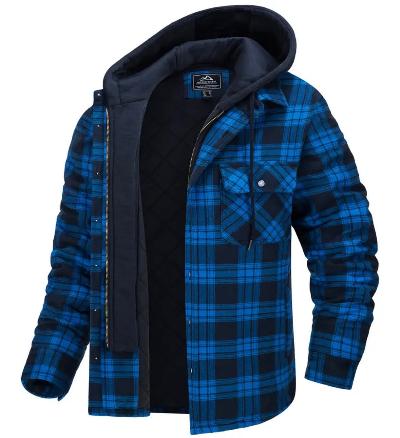 Kapuzenjacke | Steppfutter | Karo | Herbstjacke | Herrenjacken-Blau - Schwarz-S-Chaps Herrenmode