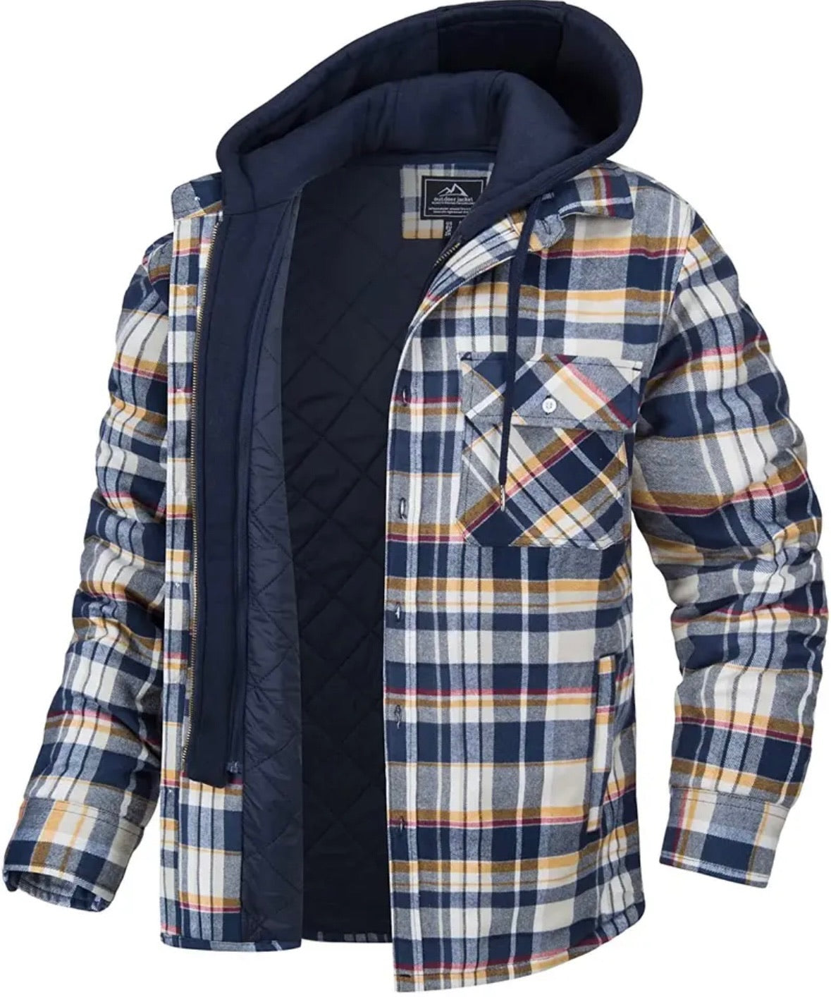 Kapuzenjacke | Steppfutter | Karo | Herbstjacke | Herrenjacken-Gelb - Blau-S-Chaps Herrenmode